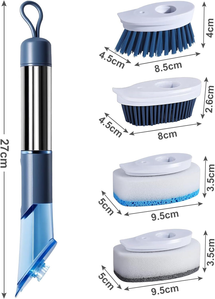 Spülbürste mit Spülmittelspender, Zvonema Küchenbürste mit ergonomischem Langer Griff, 4 Hochwertige