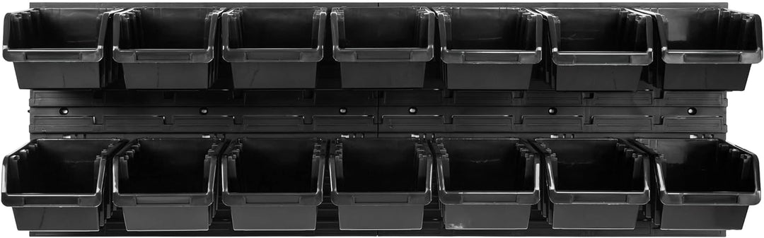 Lagersystem Werkstattregal | 115 x 39 cm | 14 stck. Box | Wandregal mit Stapelboxen - Wandplatten Ex