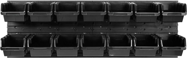 Lagersystem Werkstattregal | 115 x 39 cm | 14 stck. Box | Wandregal mit Stapelboxen - Wandplatten Ex