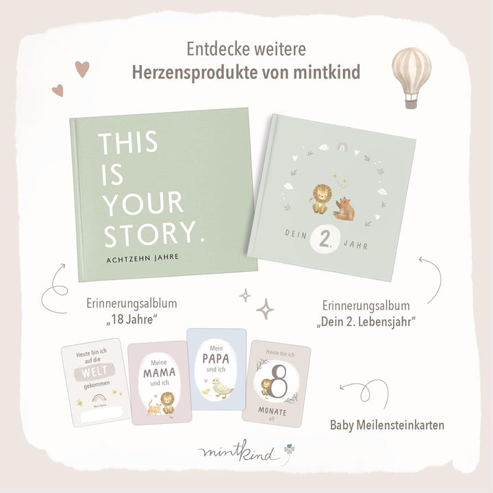 mintkind® Babytagebuch mein erstes Jahr Babyalbum Erinnerungsbuch Baby Coffee Table Edition Leinenei