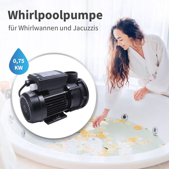 AQUADE Whіrlpоol Pumpe 0,75kW 750W, 1,0HS, 230V, 50Hz, 19.200 l/h - Poolpumpe bis 20 m³, SPA-Pumpe b