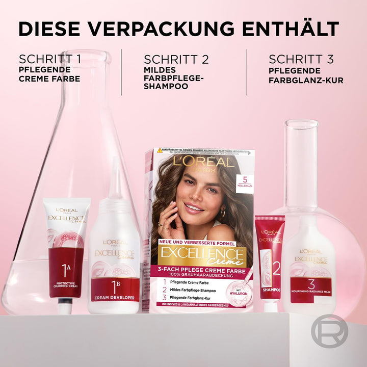 L'Oréal Paris Permanente Haarfarbe, 100% Grauhaarabdeckung, Haarfärbeset mit Coloration, Shampoo und