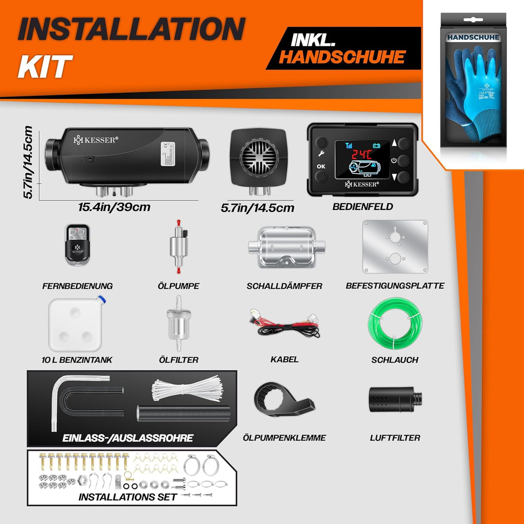 KESSER® Standheizung Diesel 8kW Dieselheizung 12V/24V mit Timer, LCD-Display & Fernbedienung | Schne