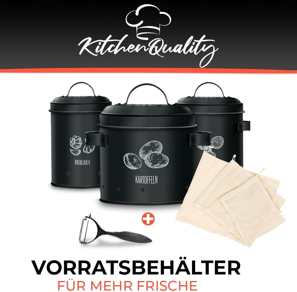 Kartoffelaufbewahrungsbox | 3er-Set Vorratsbehälter für Knoblauch, Zwiebeln & Kartoffeln | Inkl. Spa