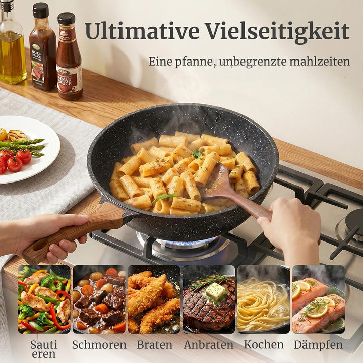 YASHE Schmorpfanne 24 cm, 3,3 L, Induktion, ungiftig, PTFE- und PFAS-frei | PFOA-frei Aluminiumguss