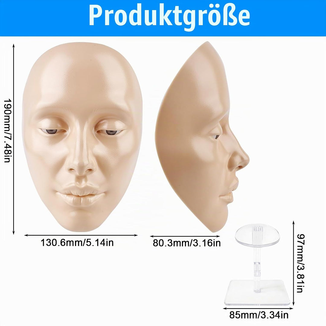 TOATELU Silikon Make-up-Übungsgesicht: Wiederverwendbare Übungskopf mit Ständer, Wimpernverlängerung