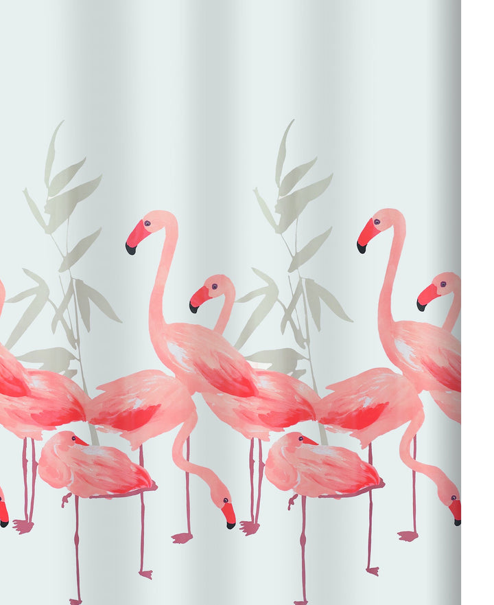 Spirella Anti-Schimmel Duschvorhang Flamingo Anti-Bakteriell, waschbar, wasserdicht Polyester 180x20