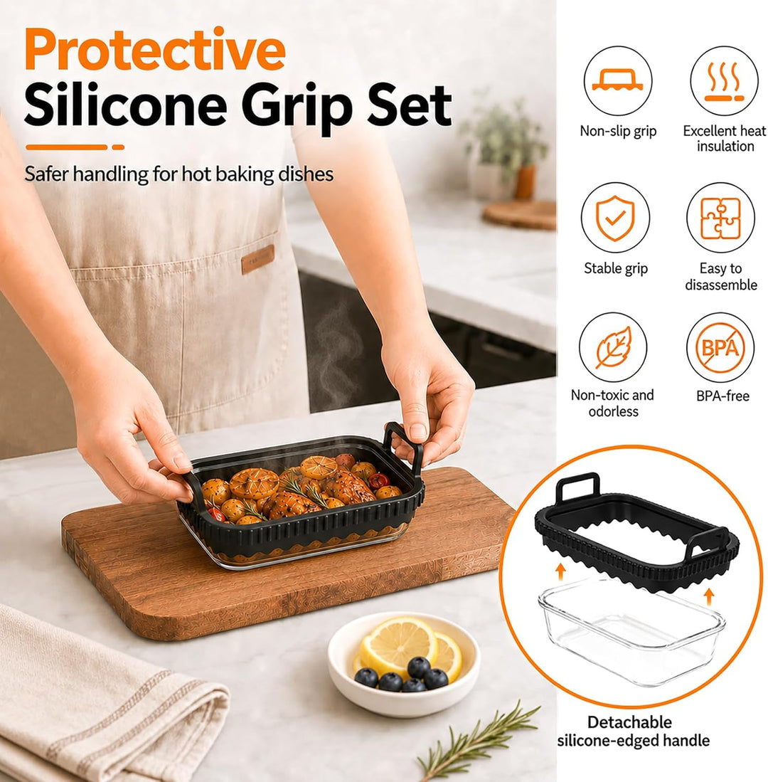 2 Stk Glas Airfryer Zubehör Auflaufform für Heissluftfritteuse Glas Airfryer Glasbehälter Kompatibel