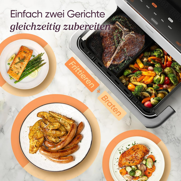 COSORI Heissluftfritteuse 2 Kammern, Dual Blaze TwinFry 10L, mit 4 Heizrohren & flexiblen Kammern, g