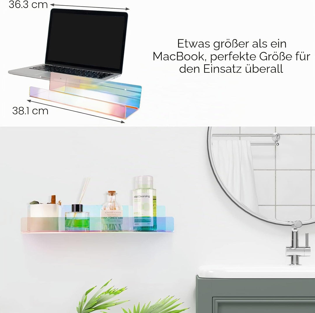 NiHome Attom Tech schillerndes Wandregal aus transparentem Acryl, 38,1 cm dick, unsichtbare Wandleis