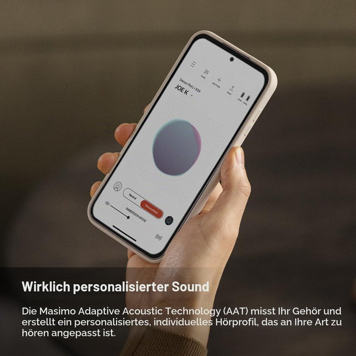 Denon PerL True Wireless-Kopfhörer, personalisiertes Klangprofil mit Masimo Adaptive Acoustic Techno