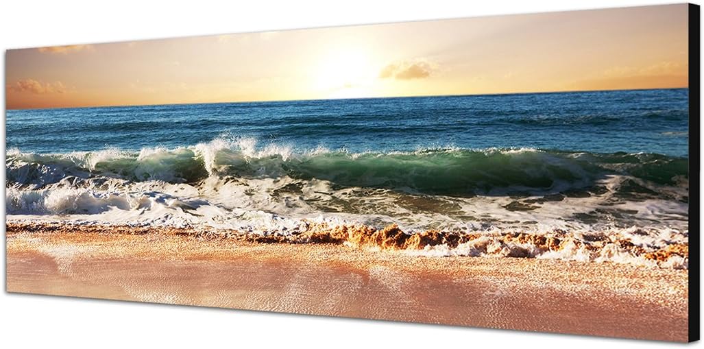 Paul Sinus Art Panoramabild auf Leinwand und Keilrahmen 150x50cm Meer Strand Wolken Sonnenuntergang