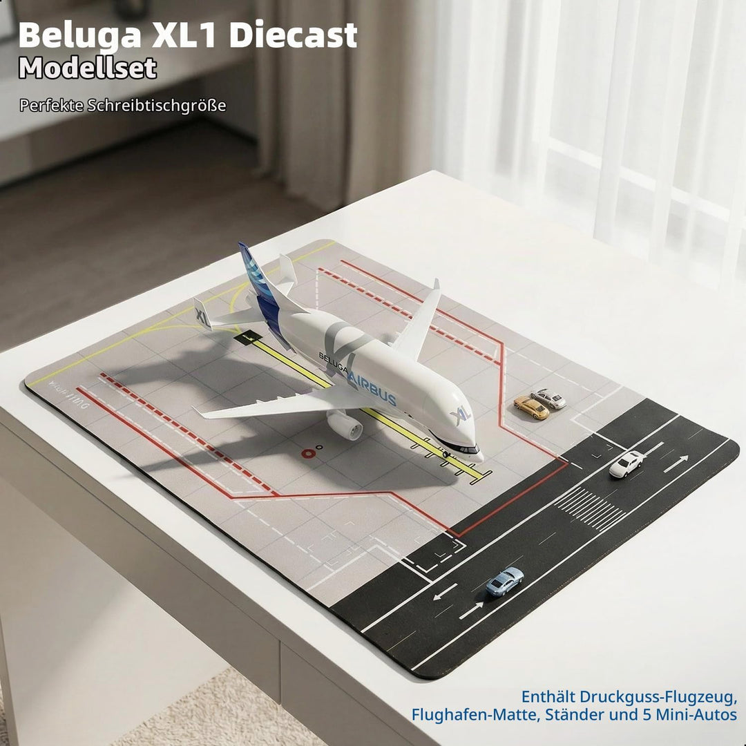 1/300 A330 Beluga XL Flugzeugmodell mit Gummiflughafenmatte und 5 Autos Diecast Metall Flugzeugmodel