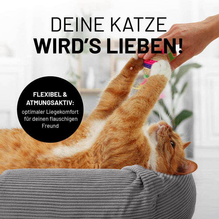 Lumaland Komfort Katzenbett Cord, Ø 60 cm | Katzenhöhle Rutschfester Boden | Katzen Zubehör mit Soft