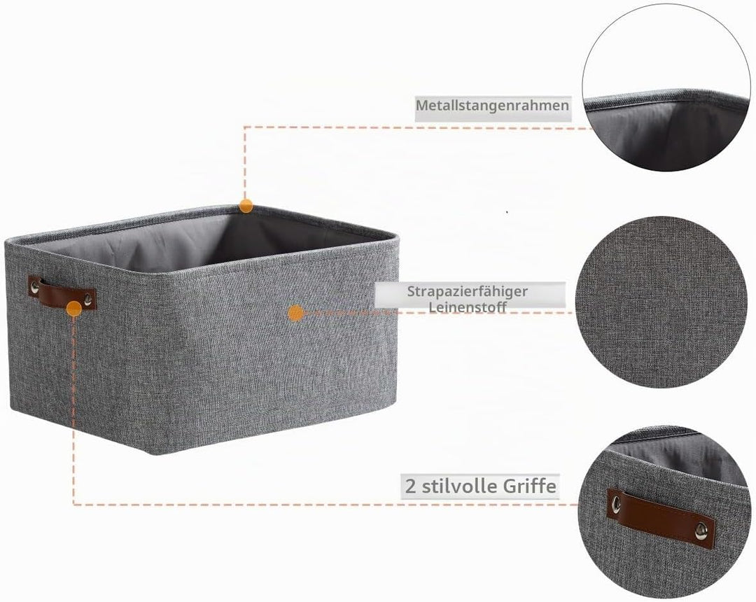 Mangata Faltbare Aufbewahrungskörbe mit Ledergriff,[4 Pack] Verdicktes Leinen Stoff Aufbewahrungsbox