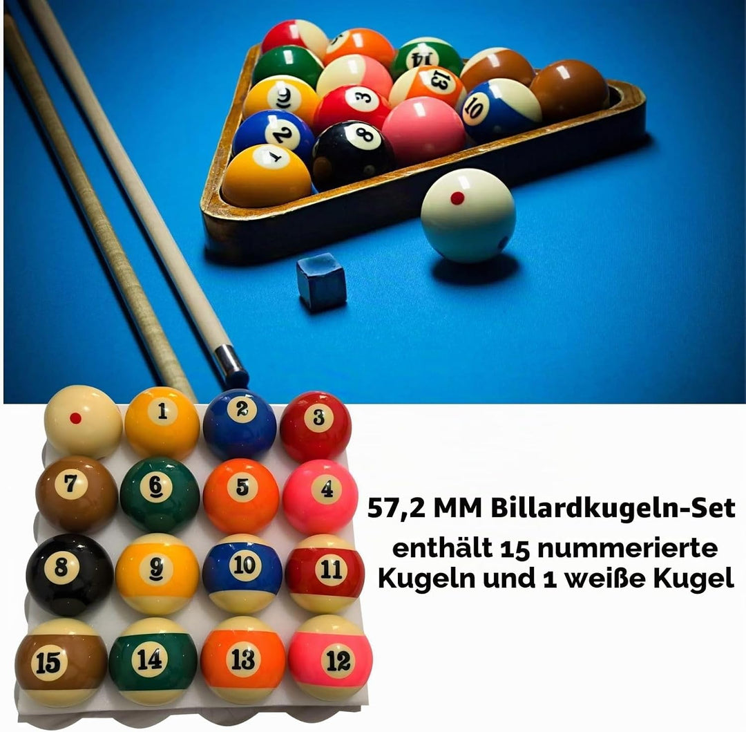 Billardkugeln Set, 16 Stück 57,2 mm Harz Billardkugel Kompletter Satz Billardtisch Zubehör für Wettk
