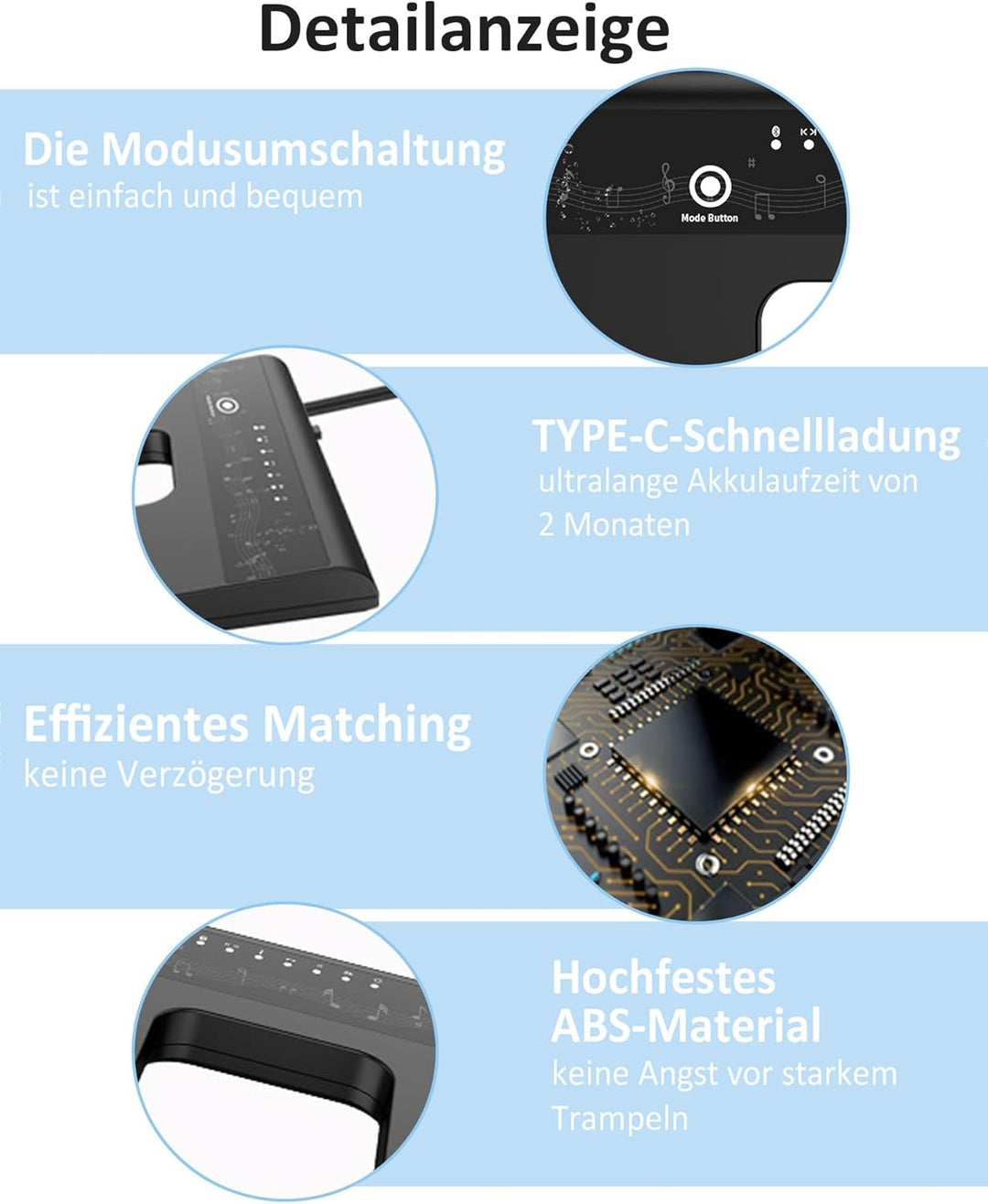 Bluetooth Page Turner Pedal: Bluetooth Fussschalter 6 Modi für Tablets Smartphones Wiederaufladbar L