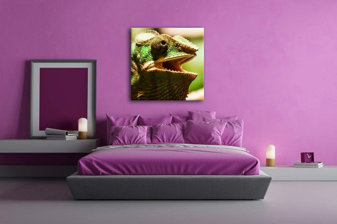deyoli lustiges Chamäleon Format: 60x60 als Leinwand, Motiv fertig gerahmt auf Echtholzrahmen, Hochw