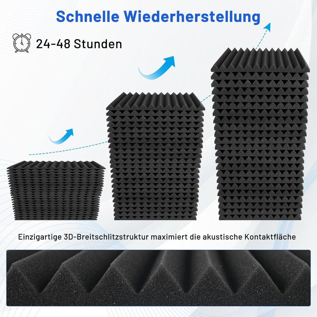52 Stück Akustikschaumstoff Schalldämmung, 30 X 30 X 2.5CM Akustikpaneelemit Aufkleber, Schallschutz