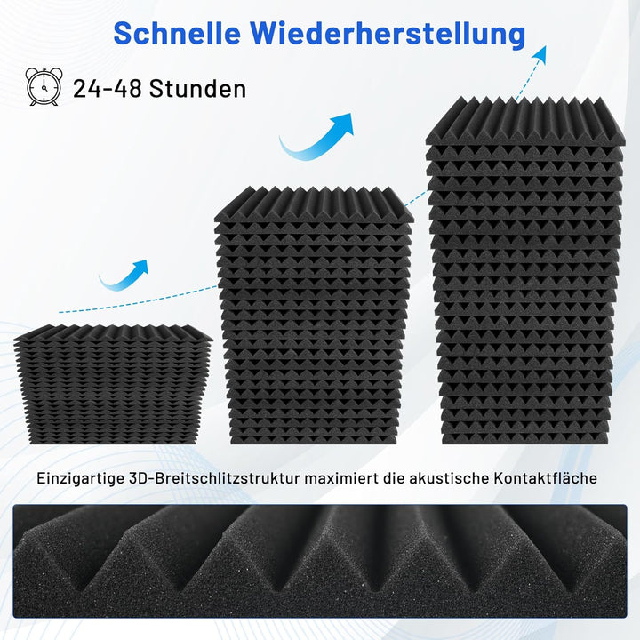 52 Stück Akustikschaumstoff Schalldämmung, 30 X 30 X 2.5CM Akustikpaneelemit Aufkleber, Schallschutz