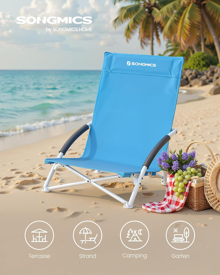 SONGMICS Strandstuhl mit hoher Rückenlehne, tragbarer Klappstuhl, klappbarer Campingstuhl, faltbar,