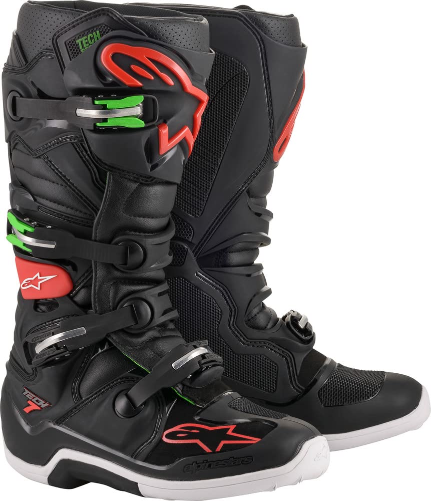 Alpinestars Motocross-Stiefel Tech 7 Schwarz/Rot/Grün 52 EU Schwarz, 52 EU Schwarz