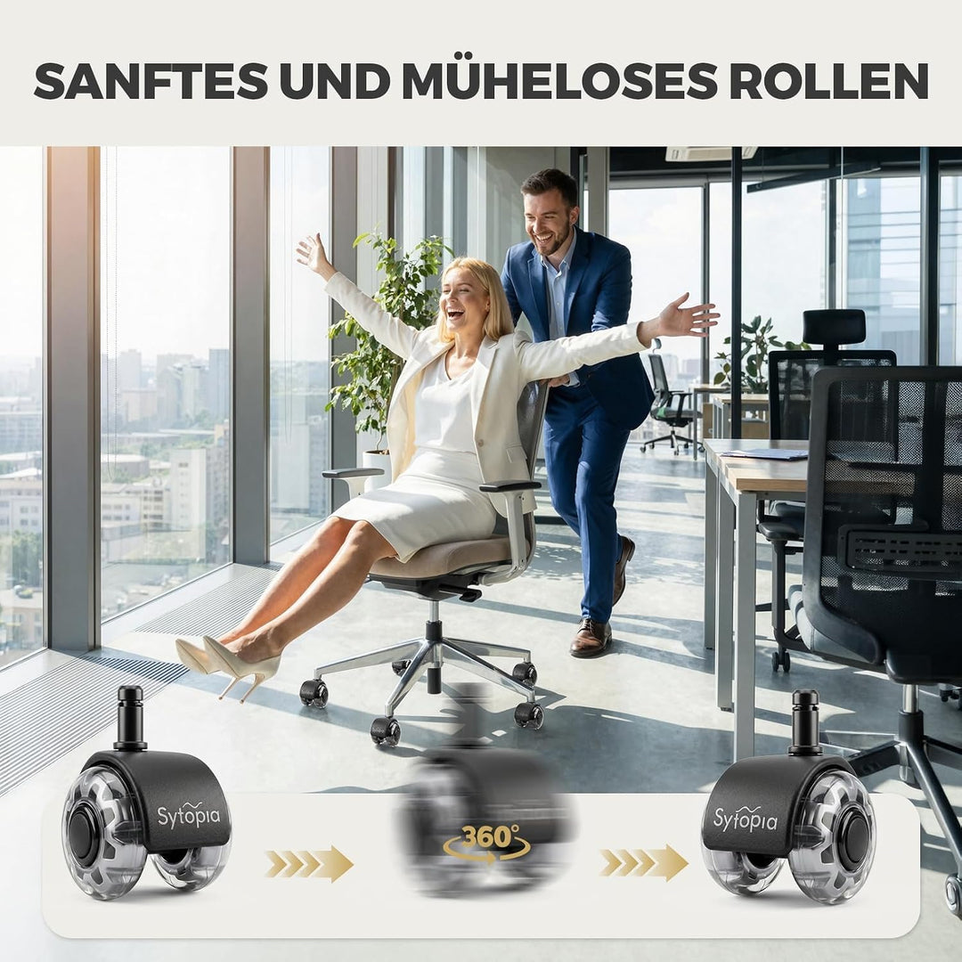 Sytopia Bürostuhl Rollen mit 10mm X 22mm Stift, 5er Set Rollen für 1KEA Bürostühle, Hartbodenrollen