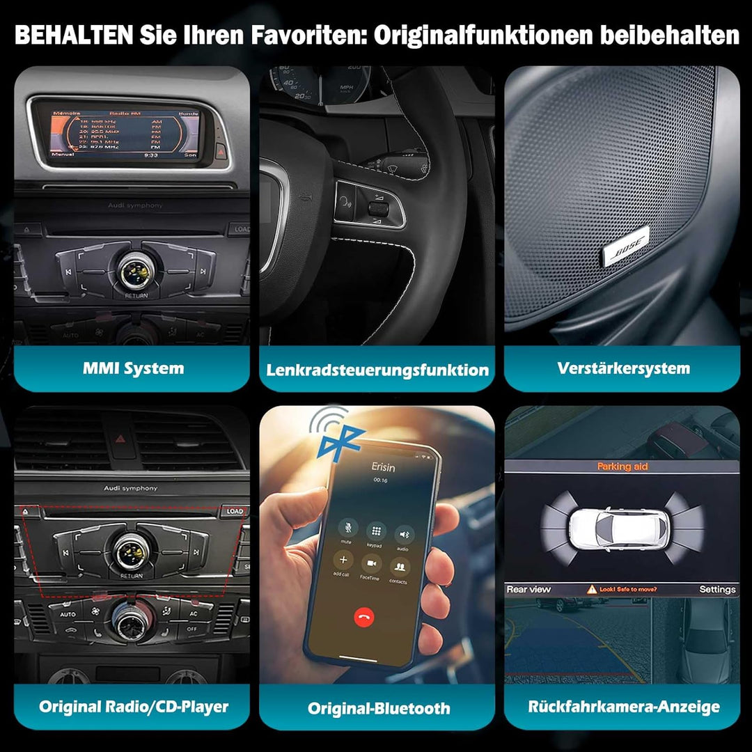 Erisin 8.8" Qualcomm 8-Kern 4GB+64GB Android 14 Autoradio GPS Navi für Audi Q5 (2009-2016) Unterstüt