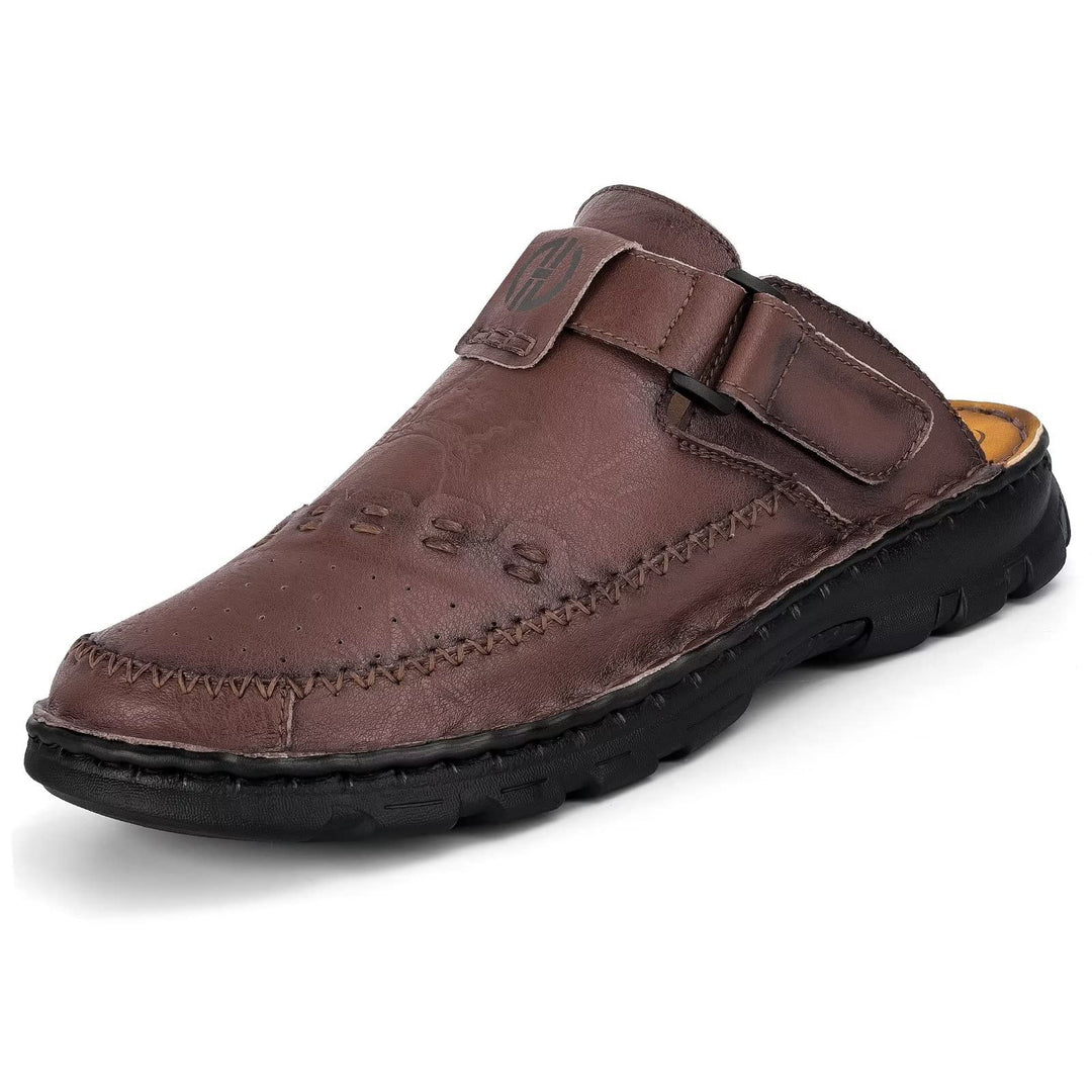 BUGUKI Sandalen Herren Leder Pantoletten Clogs, Weiche Dicke Sohle 41 EU Ta1 Dunkel Braun, 41 EU Ta1