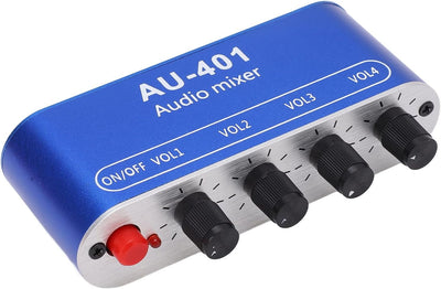 Audio-Mixer 4 Eingänge 1 Ausgang Stereo-Mischpult aus Aluminiumlegierung Kopfhörerverstärker DC 5‑12