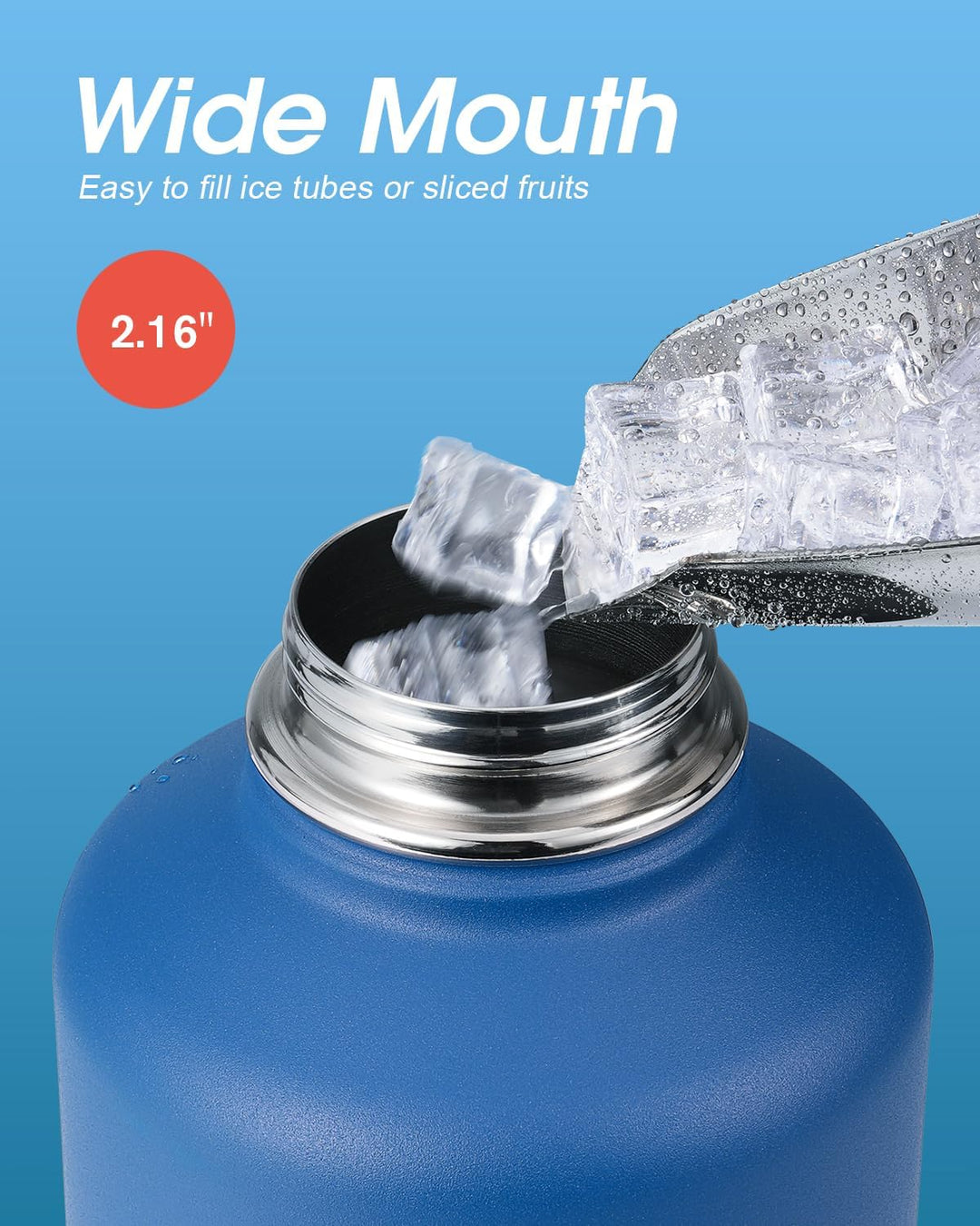Isolierte Wasserflasche 2L, Coolflask Wasserflasche mit Strohhalm & 3 Deckeln, Isolierte Wasserflasc