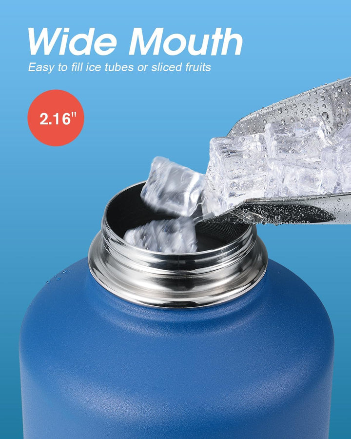 Isolierte Wasserflasche 2L, Coolflask Wasserflasche mit Strohhalm & 3 Deckeln, Isolierte Wasserflasc