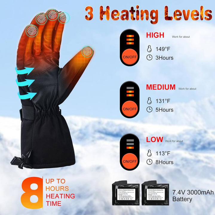 COVVY Beheizte Handschuhe,3 beheizte, temperaturverstellbare Touchscreen-Handschuhe,wiederaufladbare