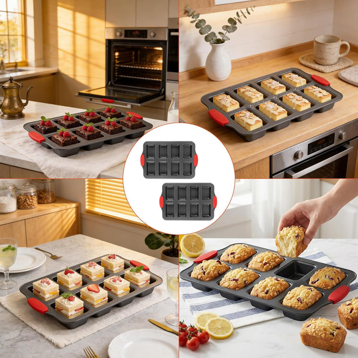 Hejo 2 Stück Mini Brötchen Backform, 8 Mulden Aus Karbonstahl Mini-Kastenform mit Silikongriff, BPA-