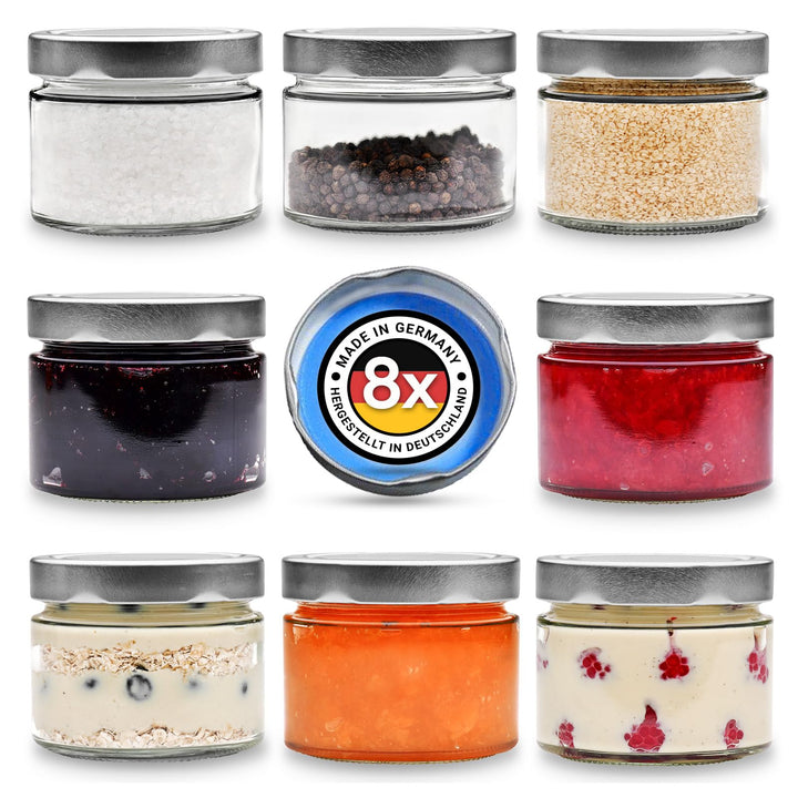 PUREGANIC® Marmeladengläser Set 8x290 ml Schraubgläser mit Deckel/Marmeladengläser Klein, Vorratsdos