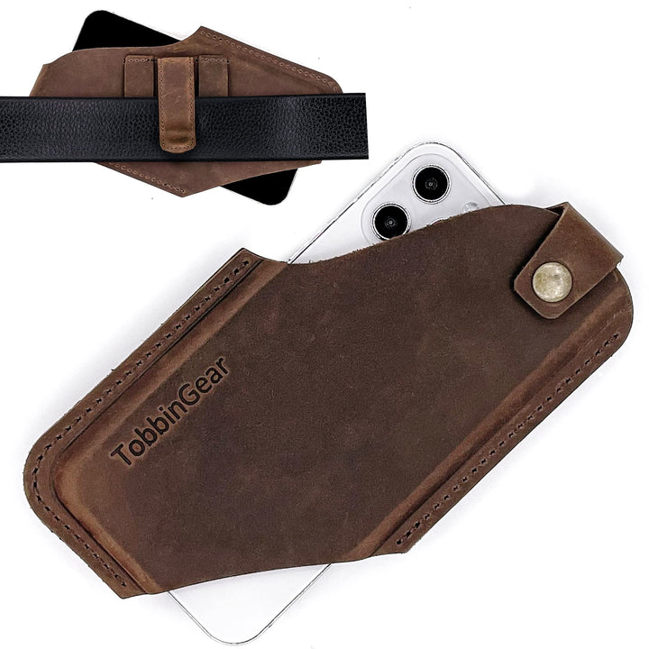 TobbinGear Leder Handy Holster mit Gürtelclip, Leder Gürteltasche Handytasche, Universal Leder Handy