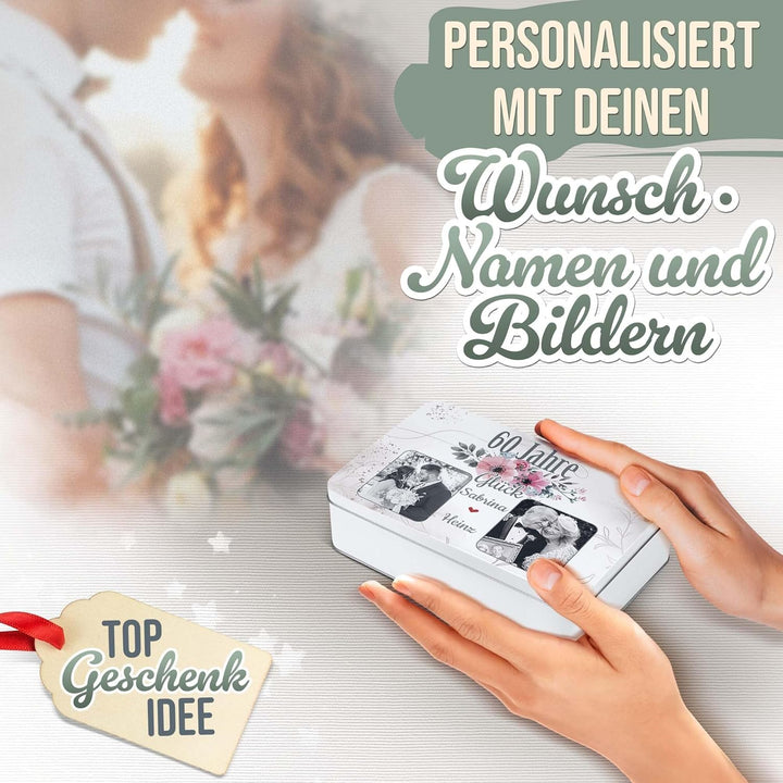 Print Royal PR Geschenkdose zur Diamantenen Hochzeit - 60 Jahre - mit Fotos &amp; Namen - Erinnerungsbox