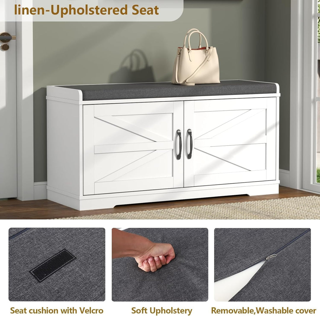 Schuhbank Schwarz, Schuhregal mit Sitzfläche, Schuhschrank mit Sitzkissen, Schuhbank mit Türen, Schu