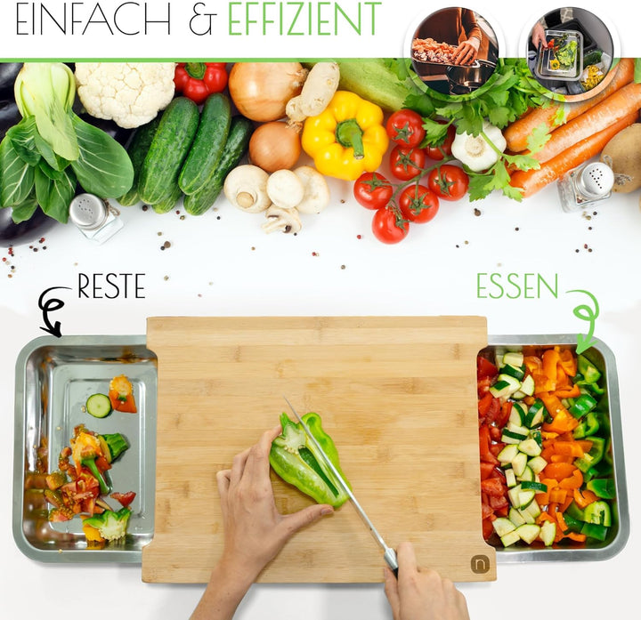 naturlik Schneidebrett mit magnetischen Auffangschalen - Hochwertiger FSC®-zertifizierter Bambus - S