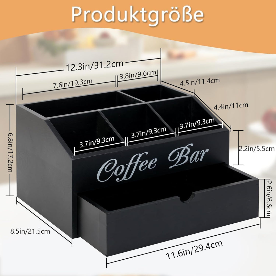 Eastsign Kaffeebar-Organizer aus Holz mit Schublade – Aufbewahrung auf der Arbeitsplatte für Pads, T