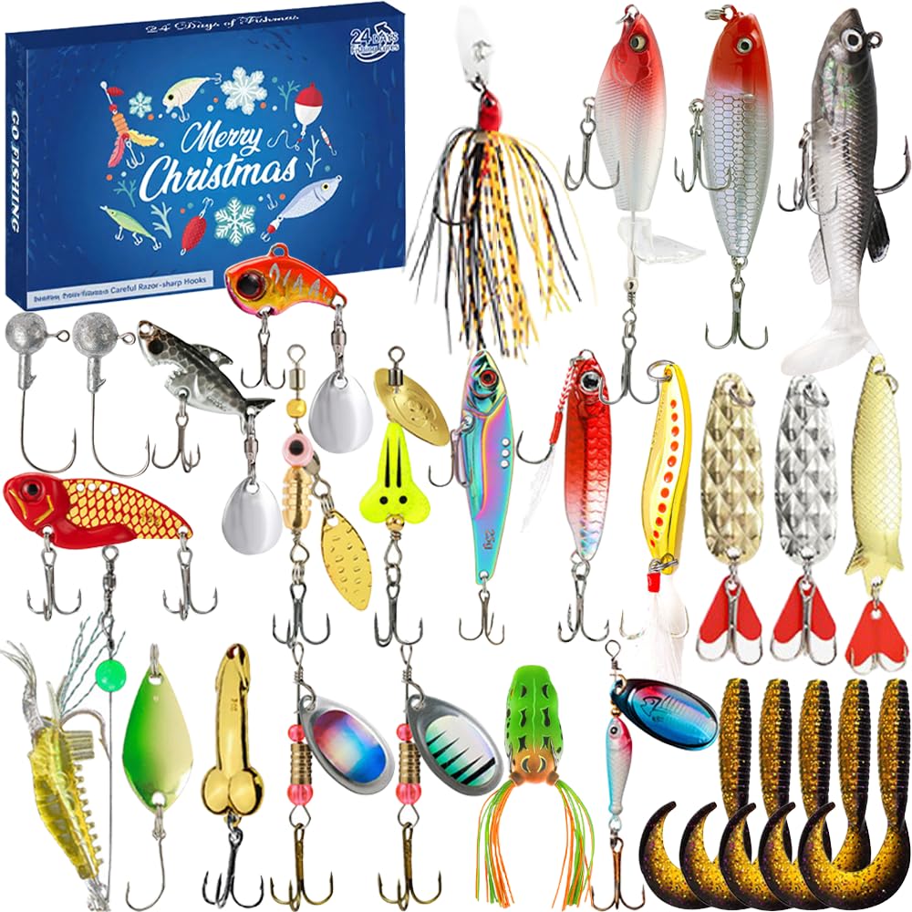 Angeln Adventskalender 2025 Männer, 24 Tage Angelkalender Weihnachtskalender Fishing Set,Fishing Adv