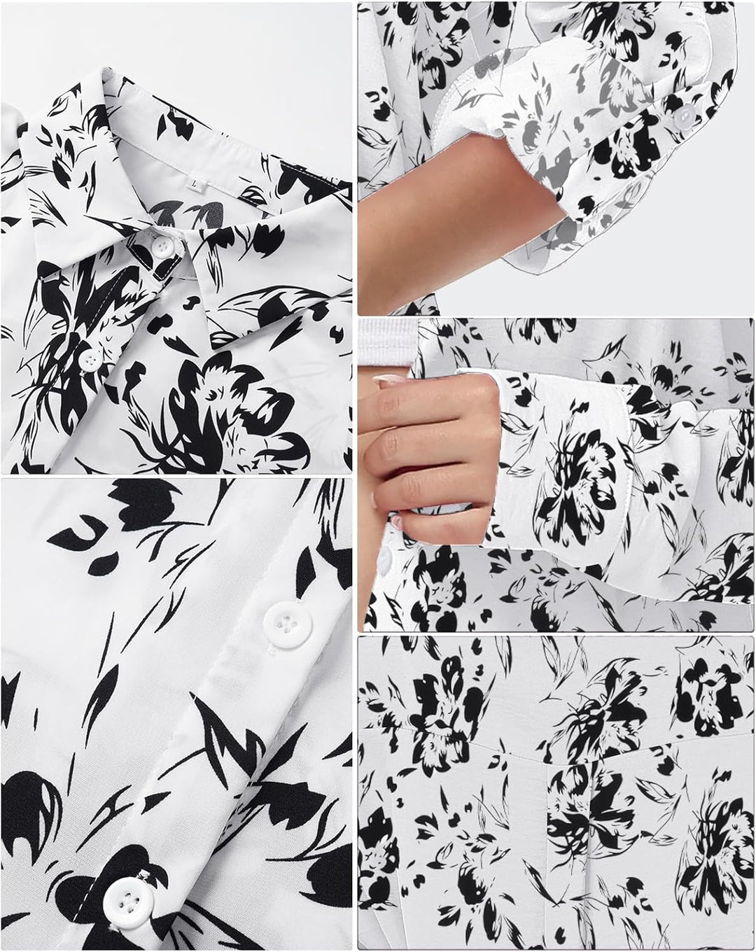 Damen Bluse V-Ausschnitt Hemdbluse Langarm Lässiges Hemd zum Knöpfen Langarmshirt Casual Oberteile A