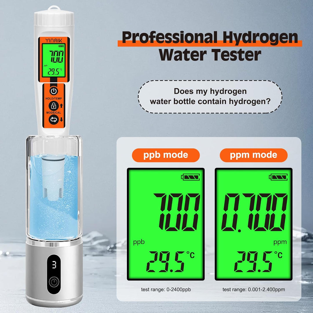 Wasserstoff Wassertester, YINMIK Wasserstoff Wasserflasche, Digitales 4 in 1 pH ORP Messgerät und Wa