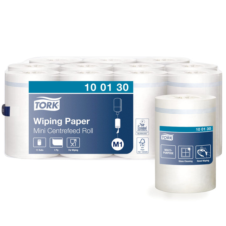 Tork 100130 Mehrzweck Papierwischtücher für das M1 Innenabrollung Mini Spendersystem / 1-lagiges sta