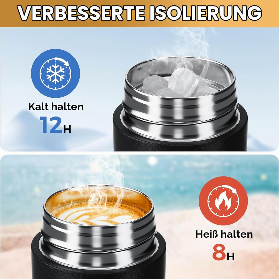 【Upgrade-Version】Exllena Mini Thermosflasche 350ml mit Edelstahl-Deckel, Trinkflasche Klein Doppelwa