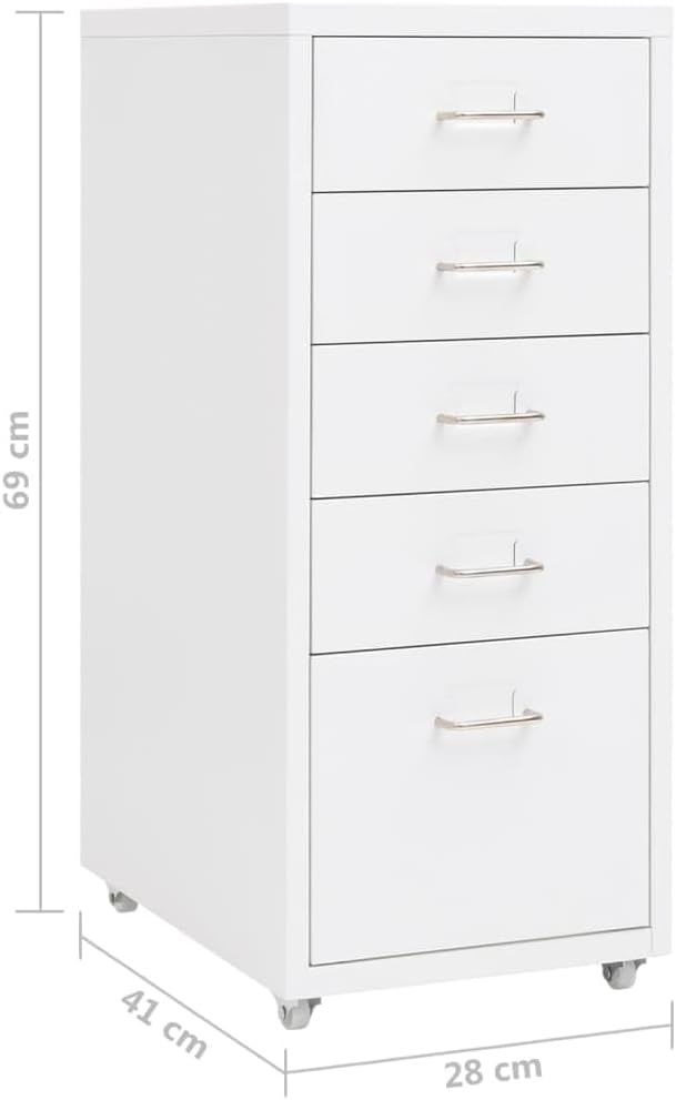 Myheimly Aktenschrank 5 Schubladen mit Rollen Weiss 28x41x69cm Aktenschrank mit Rollen Rollcontainer