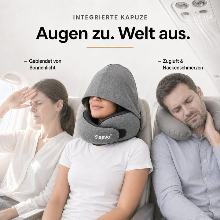 Pro Nackenkissen mit Kapuze &amp; Memory Foam – Ergonomisches Reisekissen für Flugzeug, Zug &amp; Auto – Nac