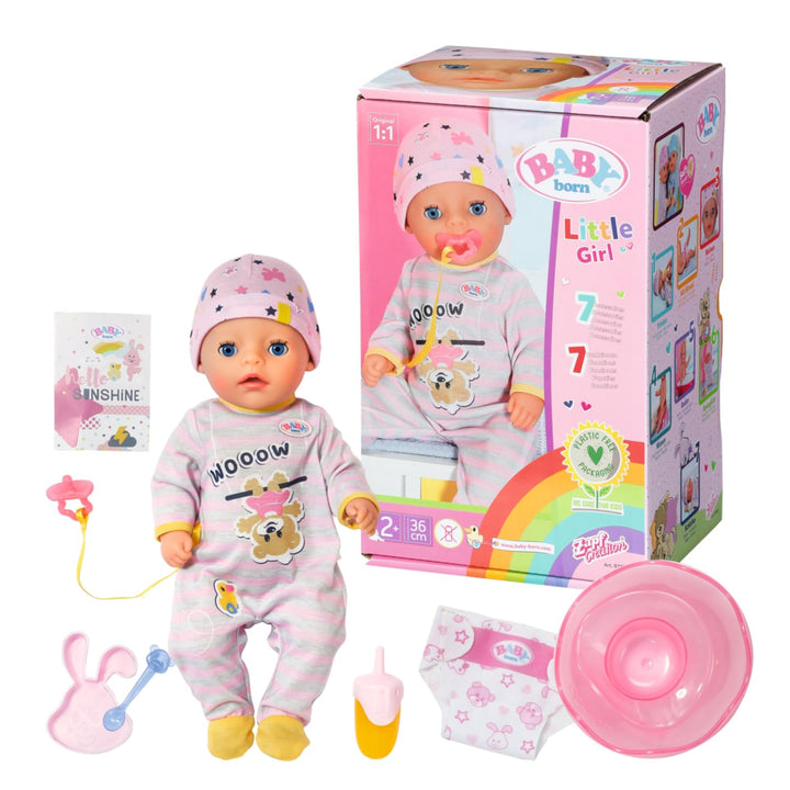 BABY born Little Girl 36cm - 831960 - Puppe mit Strampler und Mütze - 7 Accessoires - Für Kleinkinde