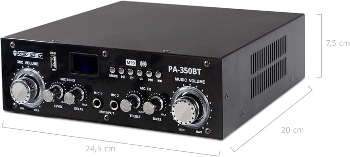 McGrey PA-350BT Bluetooth-Endstufe - mit USB/MP3-Player 200 Watt Leistung - Verstärker mit Zwei Mikr