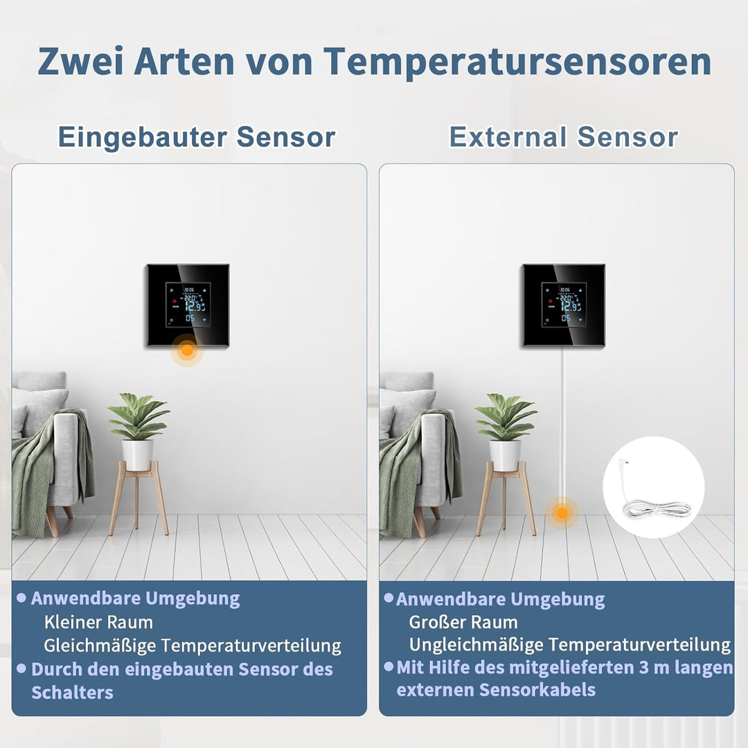 CNBINGO Smart Thermostat Unterputz mit Fühler, Digitaler Raumthermostat für Wasser Fussbodenheizunge